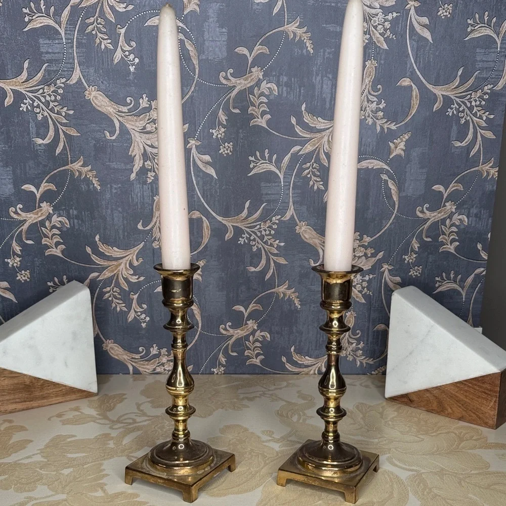 Vintage Estate Solid Brass Candlestick Holders (Pair)
